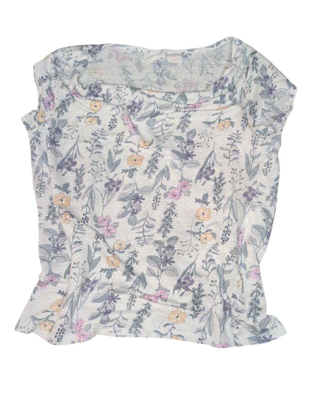 Short Sleeve Floral Blouse — Cream with Pastel Floral Print (#D212)